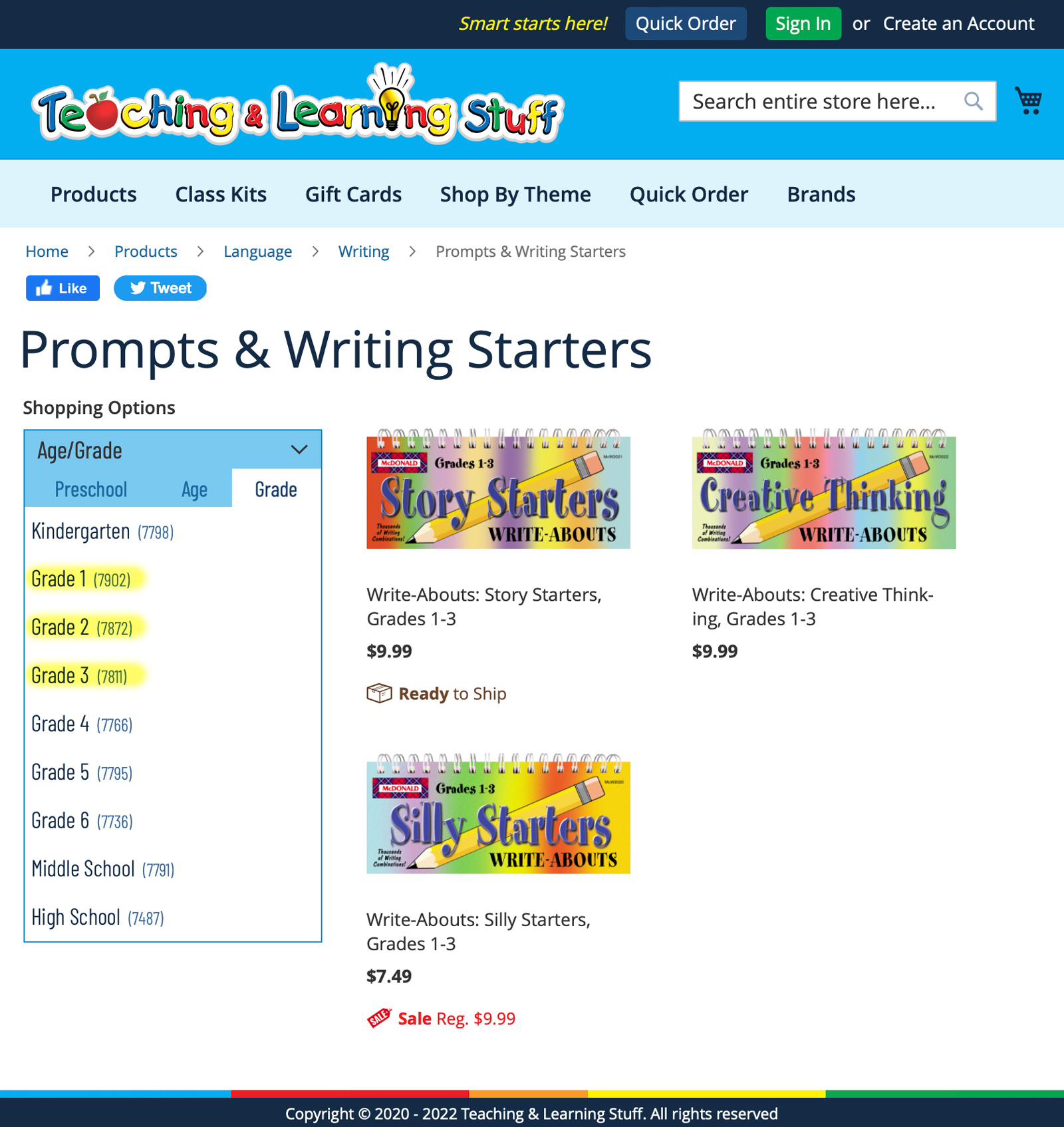 website screen shot: grades