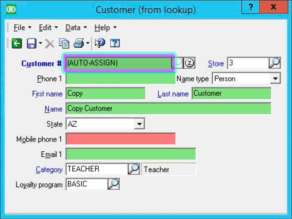 Add a Customer window