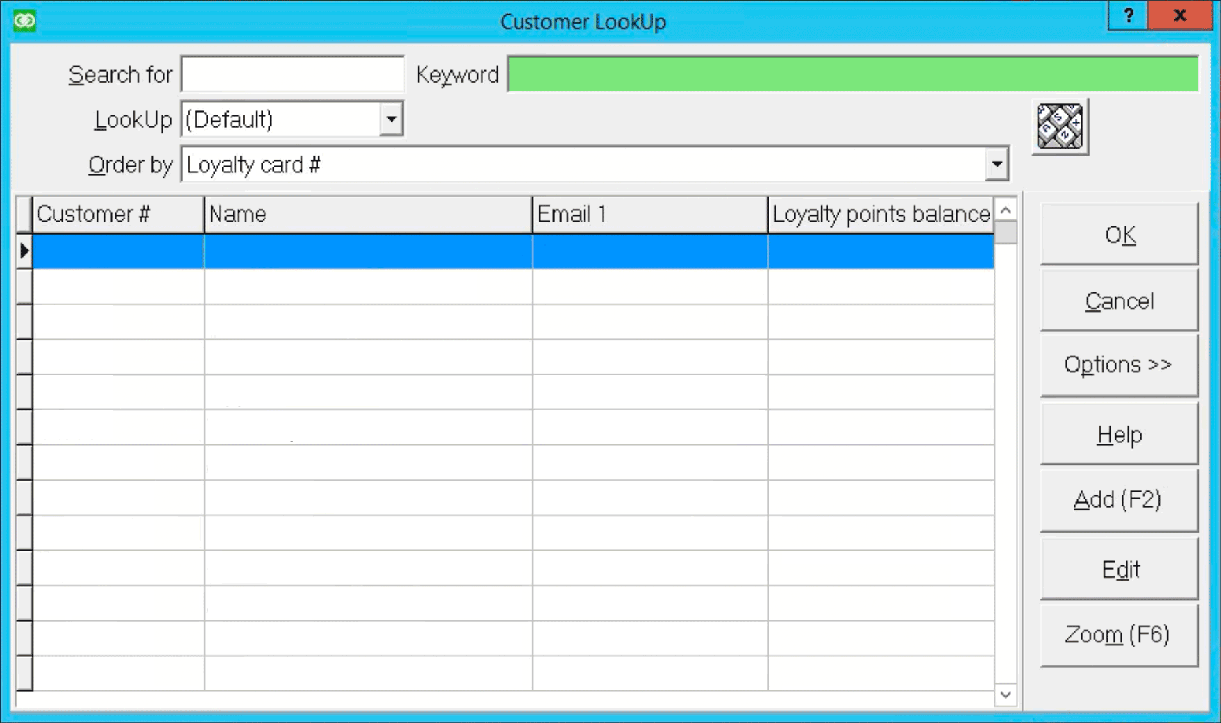 Customer LookUp window