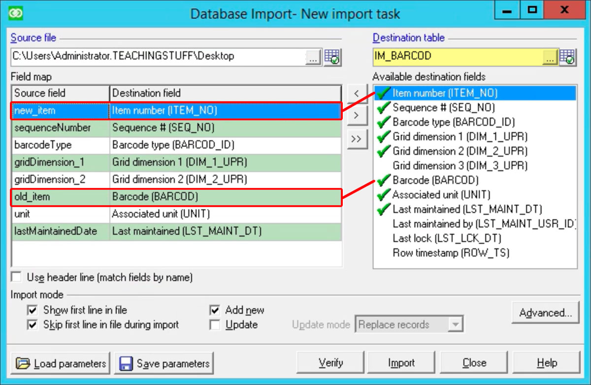 Data Interchange to Import ALT_ITEM barcodes